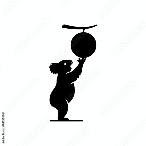 Koala silhouette reaching for hanging fruit vector illustration