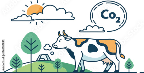 Cow Emitting Methane Gas Cloud Icon Isolated