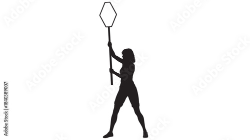 a striking black silhouette of a woman holding a pointed flag or banner aloft on transparent background silhouette high quality professional detailed modern elegant stylish clean