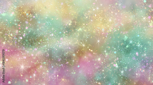 魔法のようなパステルカラーのキラキラ背景。輝く星のテクスチャ素材