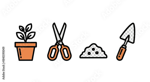 Gardening Tools and Plant Illustration for Gardening Projects.