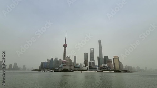 The bund skyline of Shanghai China in cloudy day
