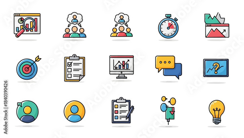 Hand-Drawn Business and Management Icons Set for Projects.