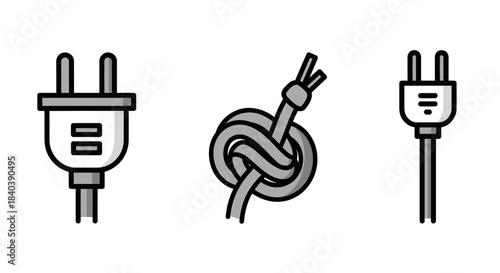 Electrical Plugs and Cord Knot - Safety and Connectivity Icons.