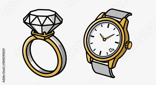 Elegant Ring and Watch Illustration for Jewelry and Time Concepts.