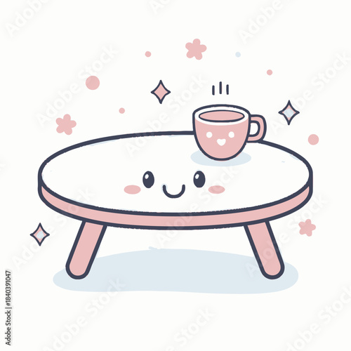 Cute Kawaii Coffee Table Icon Isolated