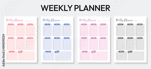 Weekly Planner Template Design. Weekly Schedule Planner Page. Pastel Planner Template.