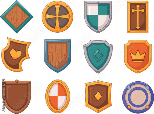 Assortment of Medieval and Fantasy Shields with Decorative Elements armor protection