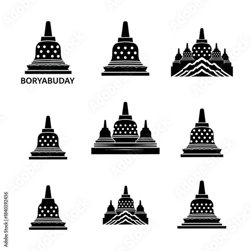 Collection of Borya Buday Stupa Silhouettes in Various Designs.
