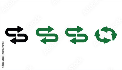 Black and green arrow symbols showing direction and circular rotation on white background vector