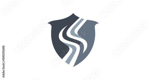Abstract security shield logo with flowing wavy lines