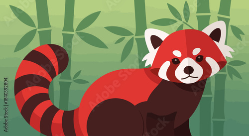Cute Red Panda in a Bamboo Forest Illustration