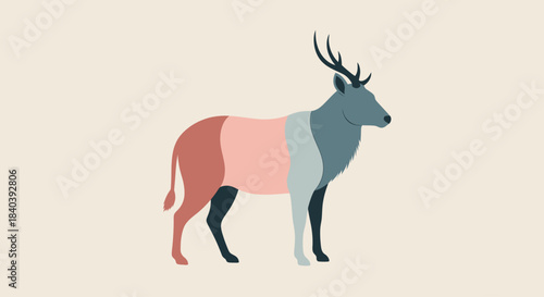 Minimalist Stag Illustration with Geometric Body Sections