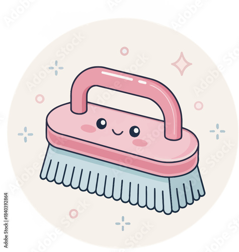 Cute Kawaii Scrub Brush Icon for Cleaning and Housekeeping