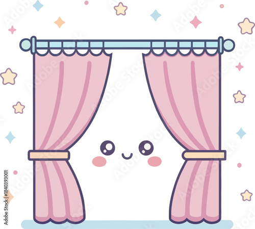 Cute Kawaii Single Curtain Icon Flat Minimal Design