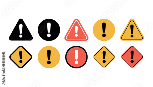 Collection of Exclamation Mark Warning Signs in Triangle Circle and Square Shapes alert attention