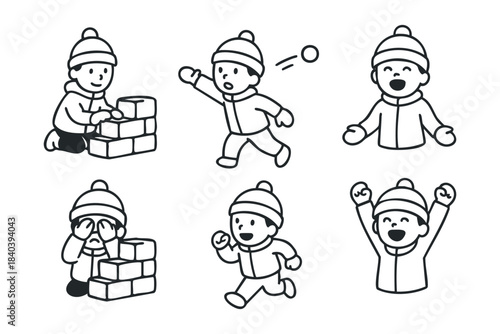 Winter playtime fun with a joyful child building a snow fort