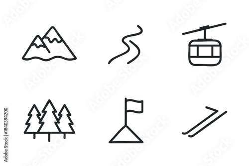 Mountain adventure icons for outdoor activities and hiking design