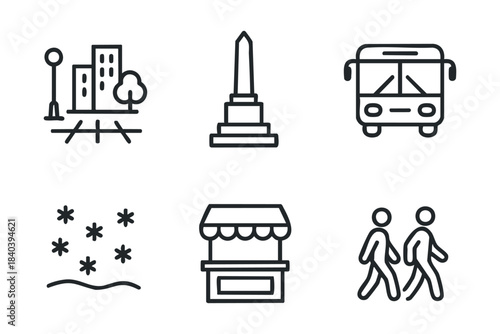 Urban landscape with public transport and pedestrian activity scene