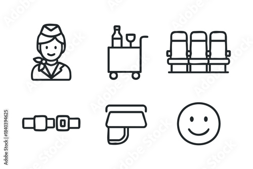 Airline travel essentials with service icons for passengers