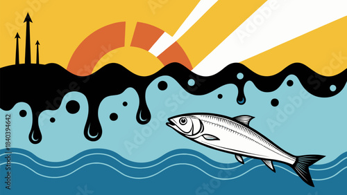 Ocean Surface Icon Showing Black Oil Spill Pollution