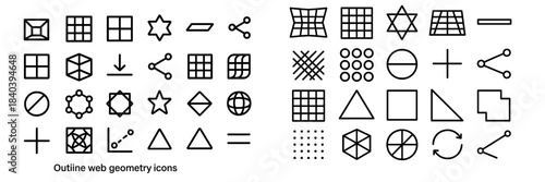 Outline abstract geometric shapes and minimal web interface symbols for modern design