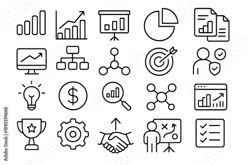 Outline design elements for business analysis, financial growth, marketing strategy, and corporate success