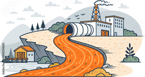 Orange Toxic Stream of Acid Mine Drainage