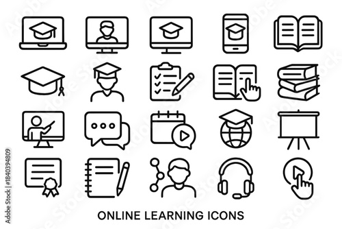 E-learning and remote education symbols for digital platforms and online study