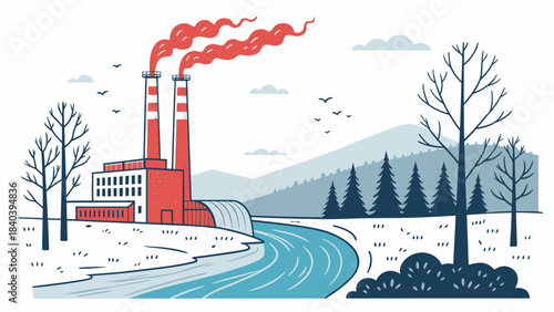 Red Hot Water Flow Icon Symbolizing Thermal Pollution