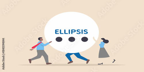 Teamwork concept with people pushing a large white circle with ellipsis