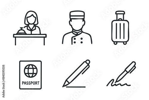 Hotel check in process with staff and travel essentials for vacation