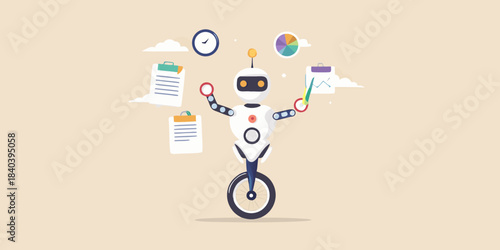 A robotic assistant skillfully juggling tasks and managing workflow efficiently