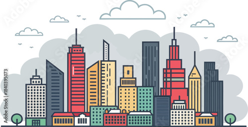 Urban Air Pollution Icon of Crowded City Buildings