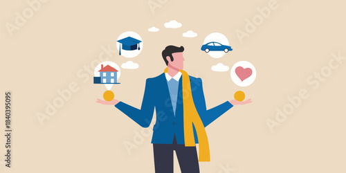 A man balancing life s priorities graduation love home and transportation