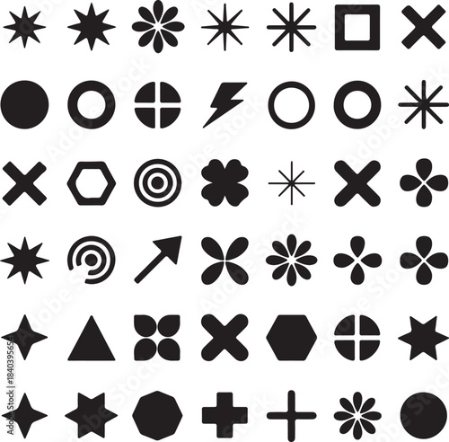 Collection of black and white graphic symbols