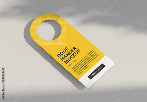 Door Hanger Mockup floating over the table