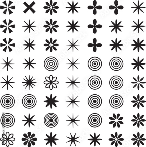 Collection of abstract star and spiral designs