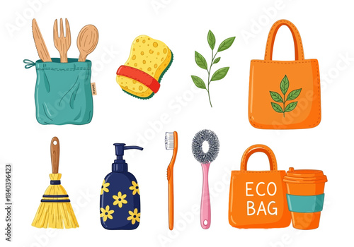 Set of ecofriendly and zero waste lifestyle items