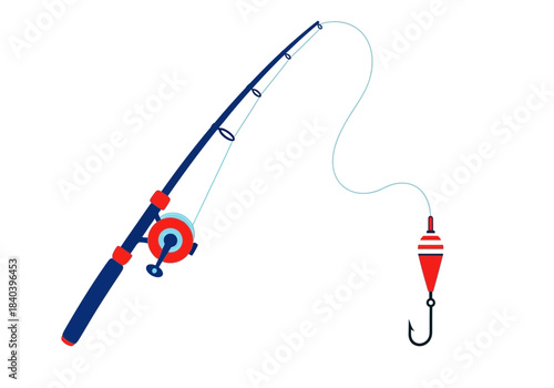 Fishing rod with reel, line, float, and hook