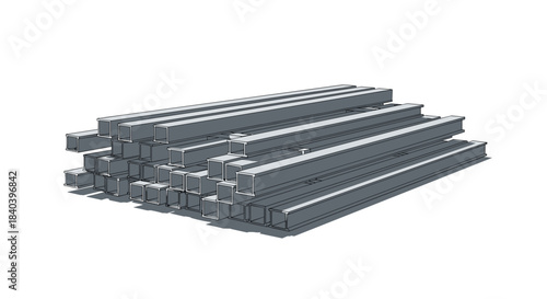 Steel beams stacked in industrial setting for construction use  