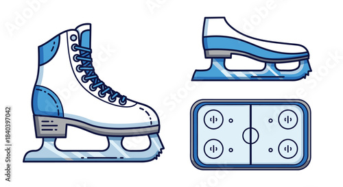 Ice Skating Equipment and Rink Illustration.