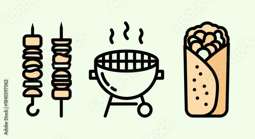 Iconic BBQ Feast - Skewers, Grill, and Wrap Illustration.