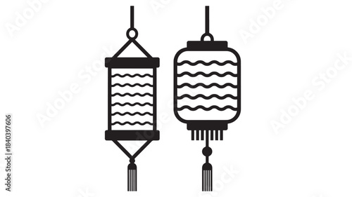 a minimalist depiction of two hanging lanterns with detailed textures and shapes offering design versatility on transparent background silhouette high quality professional modern elegant stylish clean