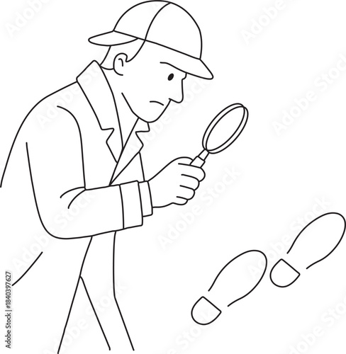 detective searching for clues . linear vector illustration  .