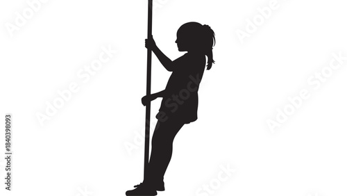a silhouette of a young girl gracefully holding onto a vertical pole exhibiting a pose of balance and strength on transparent background silhouette high quality professional