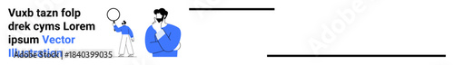 Two men, one observing with a magnifying glass, the other pondering thoughtfully. Ideal for research, problem-solving, strategy, analysis, innovation, discovery simple landing page