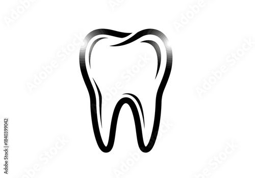 Black and white stylized outline drawing of a human molar tooth with a distressed or grunge texture effect