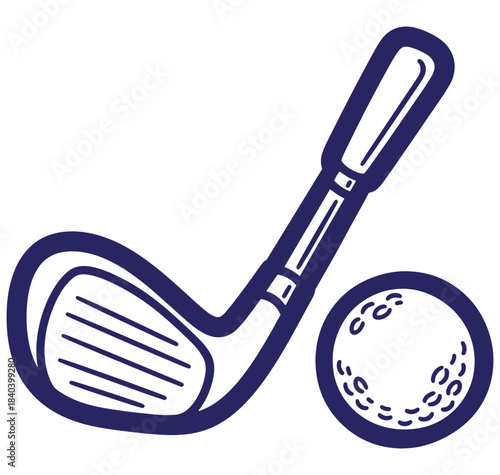 Blue golf club and ball vector illustration perfect for sports and recreational activities