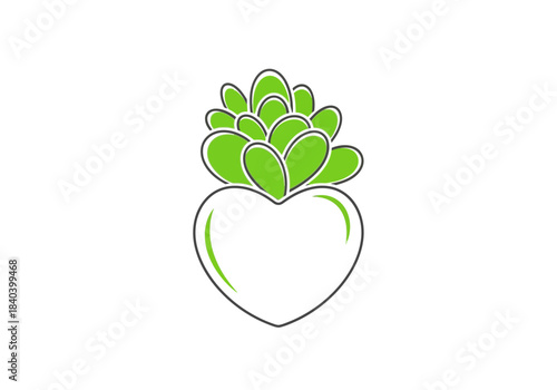 Succulent plant growing out of a heartshaped pot, simple line art illustration